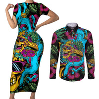 Pineapple Skull Couples Matching Short Sleeve Bodycon Dress and Long Sleeve Button Shirts Sumer Time - Wonder Print Shop