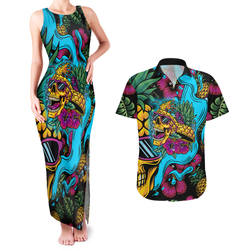 Pineapple Skull Couples Matching Tank Maxi Dress and Hawaiian Shirt Sumer Time - Wonder Print Shop