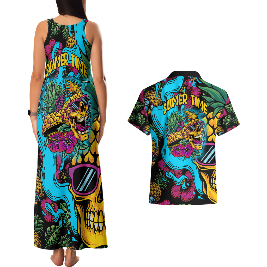 Pineapple Skull Couples Matching Tank Maxi Dress and Hawaiian Shirt Sumer Time - Wonder Print Shop