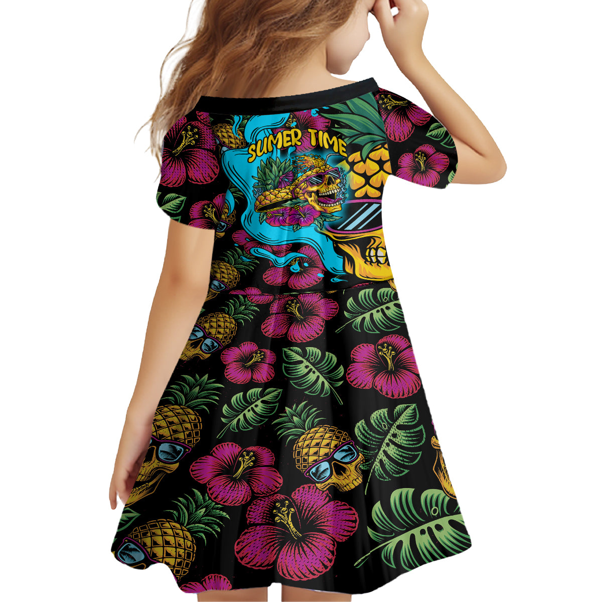 Pineapple Skull Family Matching Off Shoulder Long Sleeve Dress and Hawaiian Shirt Sumer Time - Wonder Print Shop