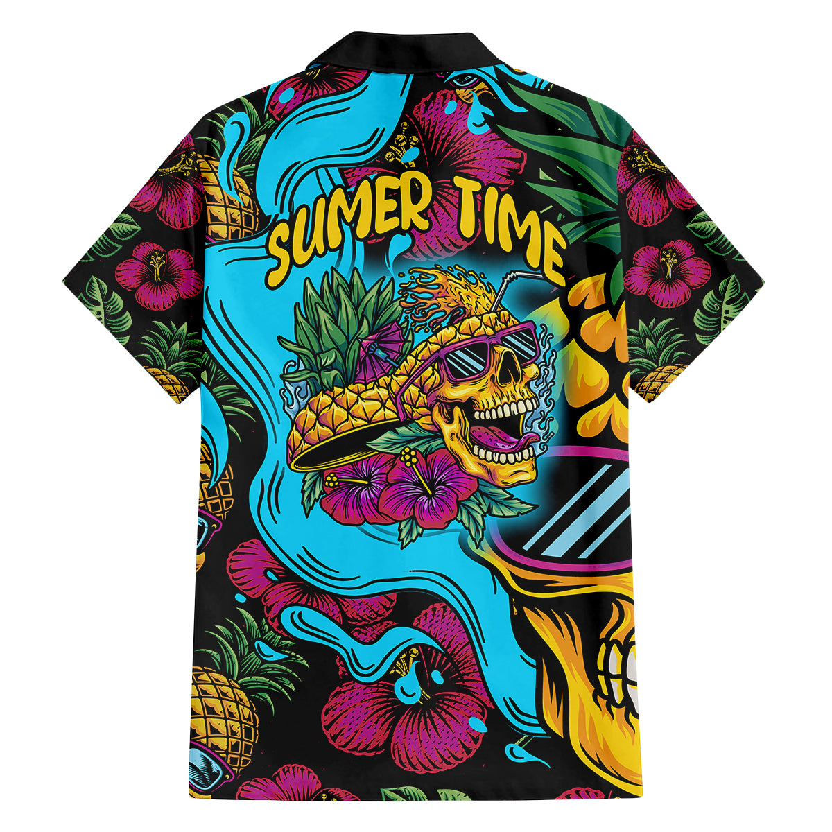 Pineapple Skull Family Matching Off Shoulder Long Sleeve Dress and Hawaiian Shirt Sumer Time - Wonder Print Shop