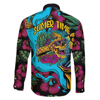 Pineapple Skull Family Matching Off Shoulder Long Sleeve Dress and Hawaiian Shirt Sumer Time - Wonder Print Shop
