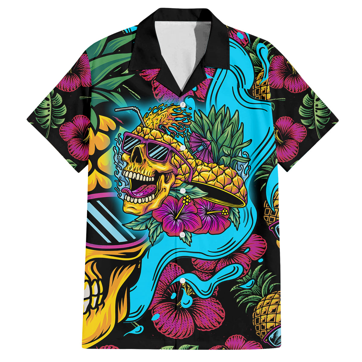 Pineapple Skull Family Matching Off Shoulder Short Dress and Hawaiian Shirt Sumer Time - Wonder Print Shop
