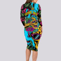 Pineapple Skull Long Sleeve Bodycon Dress Sumer Time - Wonder Print Shop