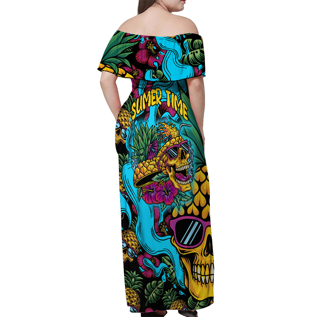 Pineapple Skull Off Shoulder Maxi Dress Sumer Time - Wonder Print Shop