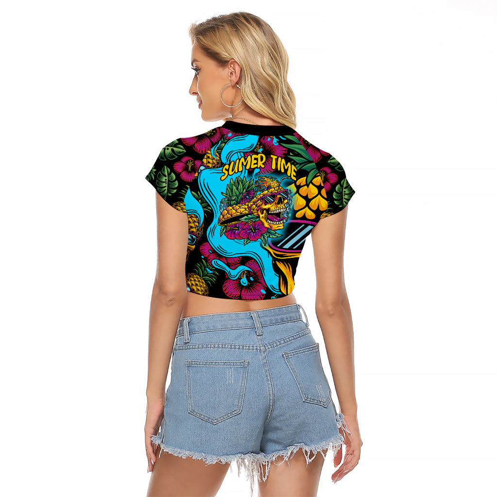 Pineapple Skull Raglan Cropped T Shirt Sumer Time - Wonder Print Shop