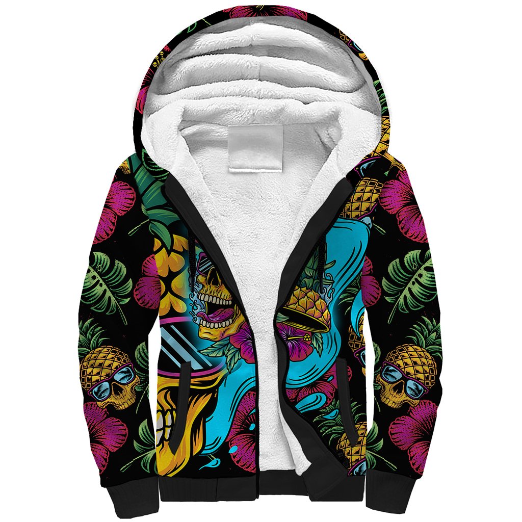 Pineapple Skull Sherpa Hoodie Sumer Time - Wonder Print Shop