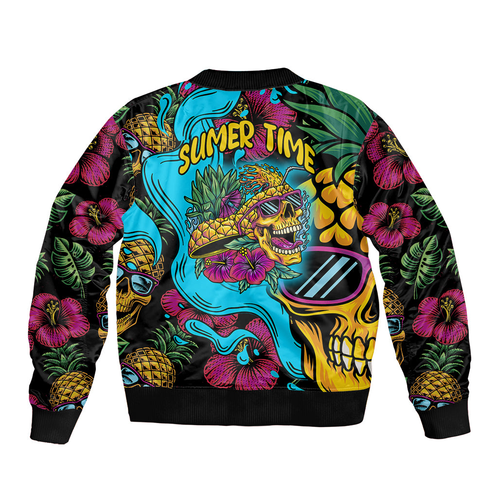 Pineapple Skull Sleeve Zip Bomber Jacket Sumer Time - Wonder Print Shop