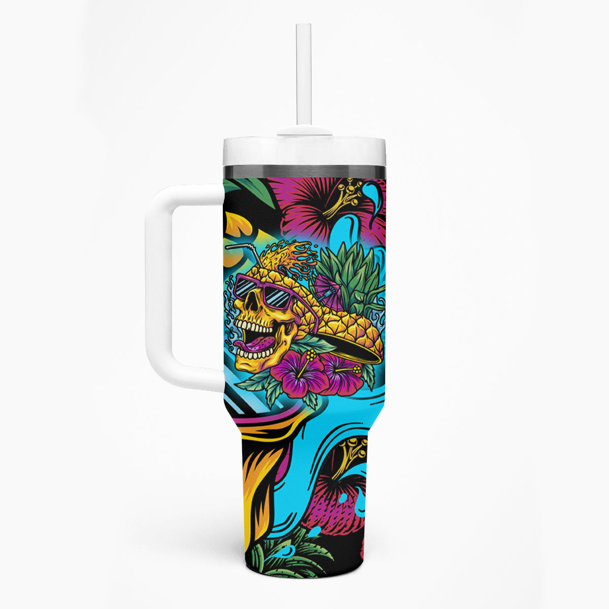 Pineapple Skull Tumbler With Handle Sumer Time - Wonder Print Shop
