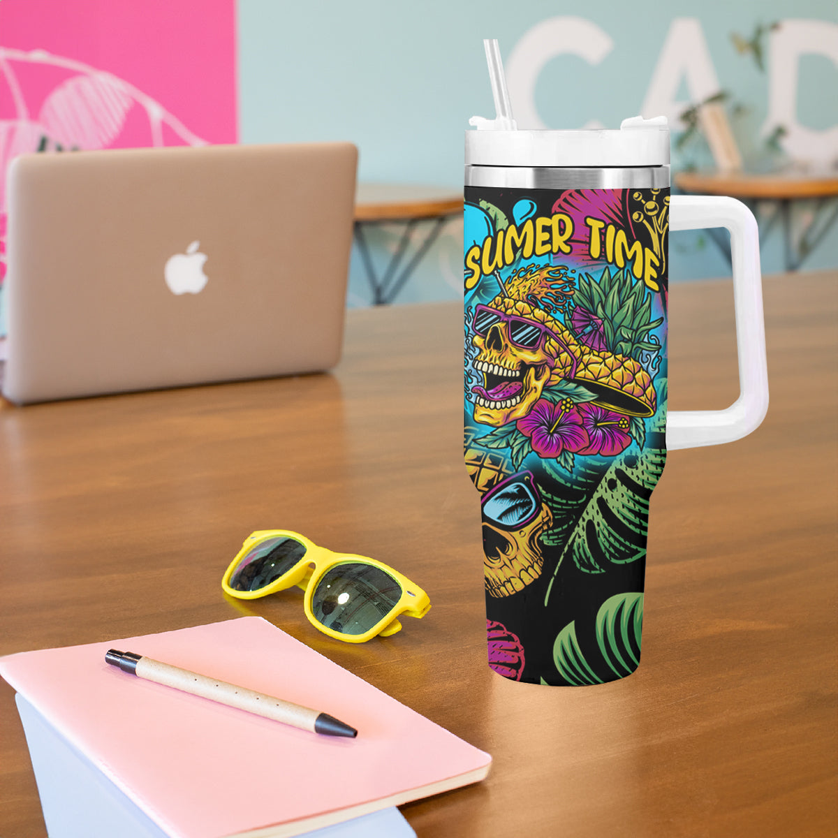 Pineapple Skull Tumbler With Handle Sumer Time - Wonder Print Shop
