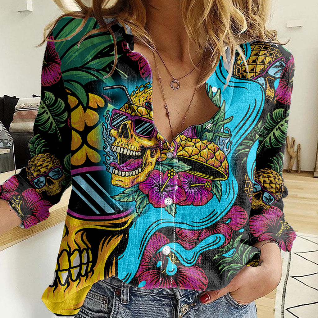 Pineapple Skull Women Casual Shirt Sumer Time - Wonder Print Shop