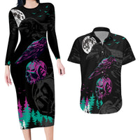 Crow Skull Couples Matching Long Sleeve Bodycon Dress and Hawaiian Shirt My Mascot Is The A Crow - Wonder Print Shop