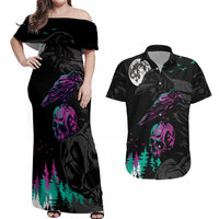 Crow Skull Couples Matching Off Shoulder Maxi Dress and Hawaiian Shirt My Mascot Is The A Crow - Wonder Print Shop