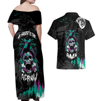 Crow Skull Couples Matching Off Shoulder Maxi Dress and Hawaiian Shirt My Mascot Is The A Crow - Wonder Print Shop
