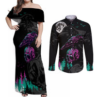 Crow Skull Couples Matching Off Shoulder Maxi Dress and Long Sleeve Button Shirts My Mascot Is The A Crow - Wonder Print Shop