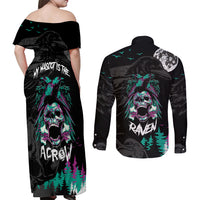 Crow Skull Couples Matching Off Shoulder Maxi Dress and Long Sleeve Button Shirts My Mascot Is The A Crow - Wonder Print Shop