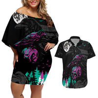 Crow Skull Couples Matching Off Shoulder Short Dress and Hawaiian Shirt My Mascot Is The A Crow - Wonder Print Shop