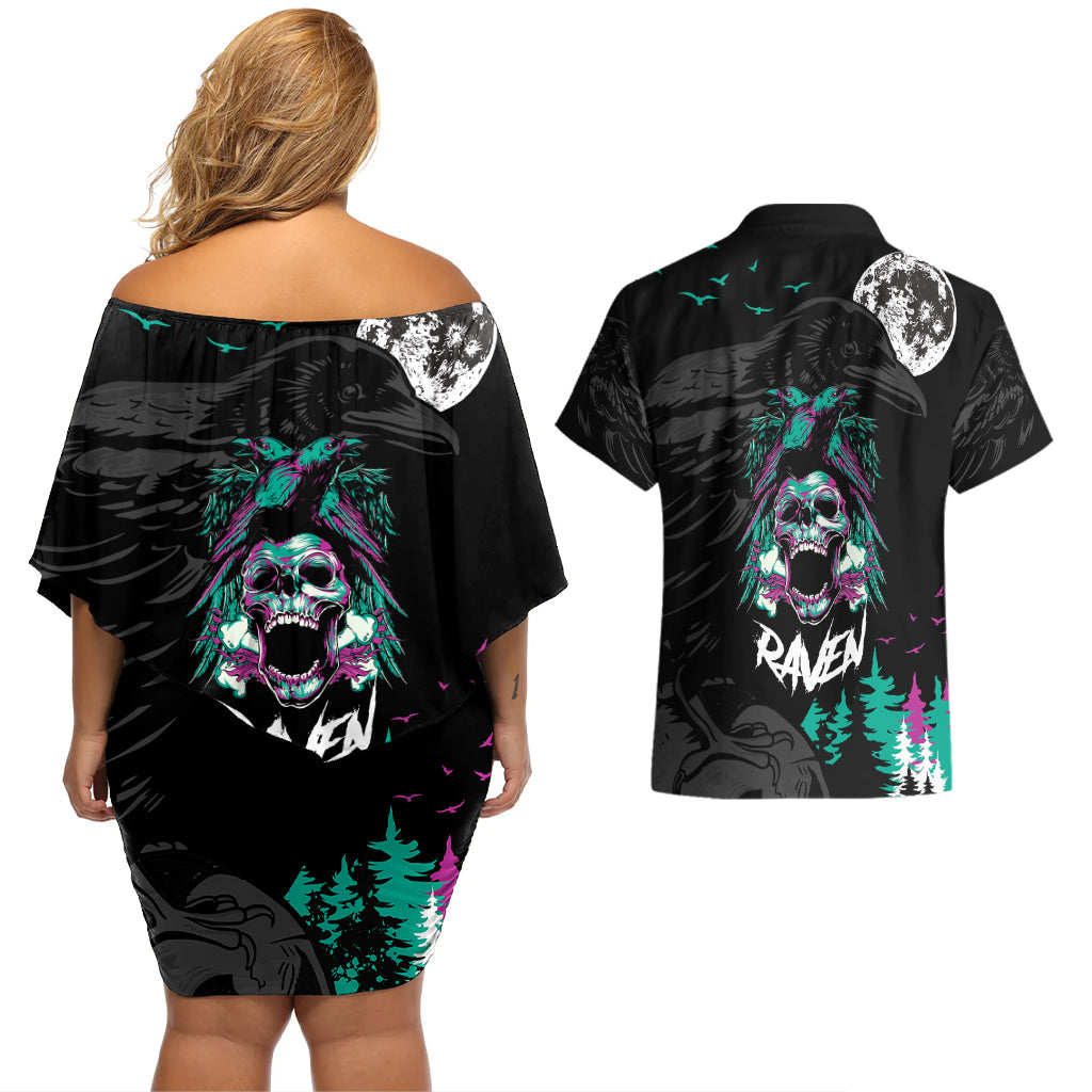 Crow Skull Couples Matching Off Shoulder Short Dress and Hawaiian Shirt My Mascot Is The A Crow - Wonder Print Shop