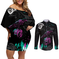 Crow Skull Couples Matching Off Shoulder Short Dress and Long Sleeve Button Shirts My Mascot Is The A Crow - Wonder Print Shop
