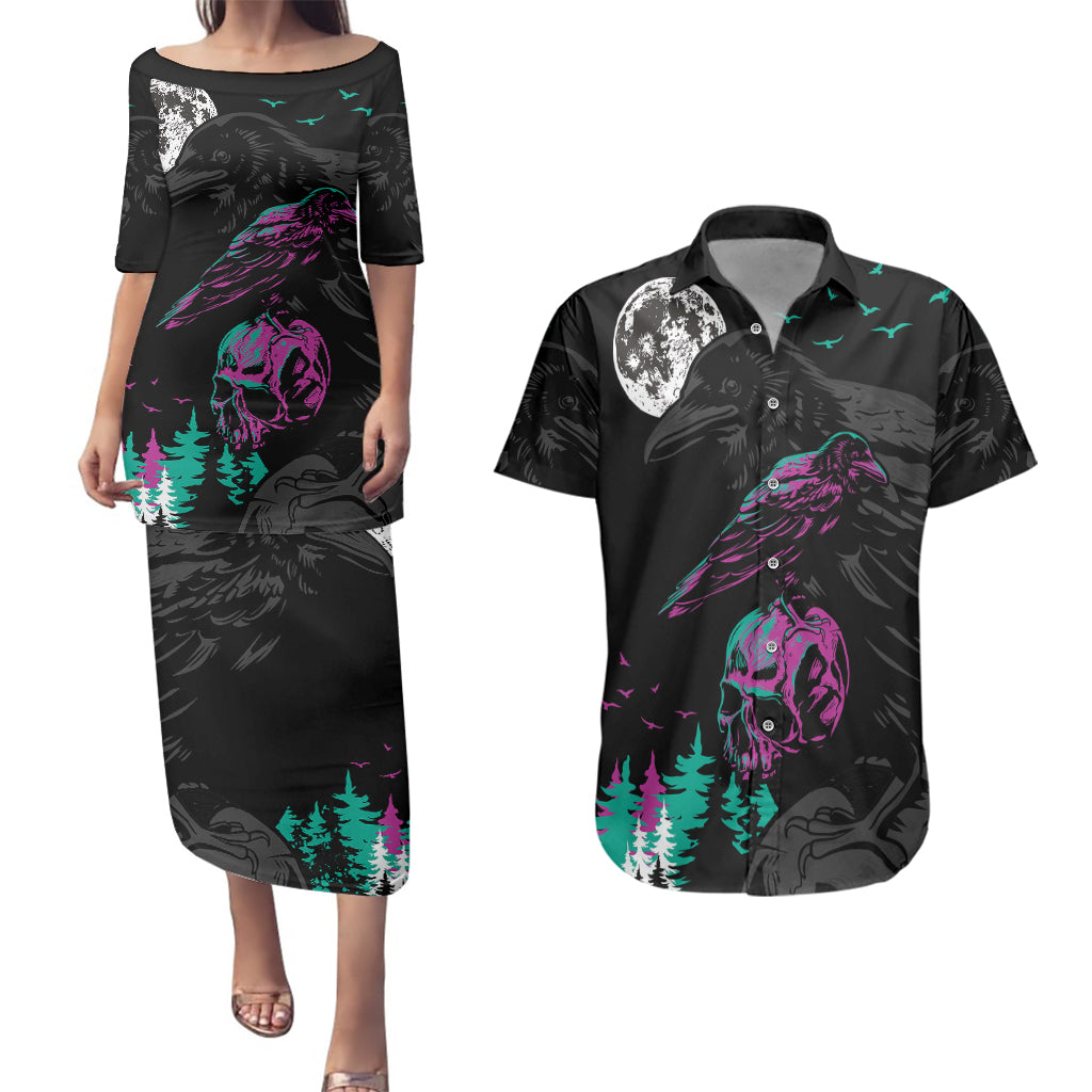 Crow Skull Couples Matching Puletasi Dress and Hawaiian Shirt My Mascot Is The A Crow - Wonder Print Shop