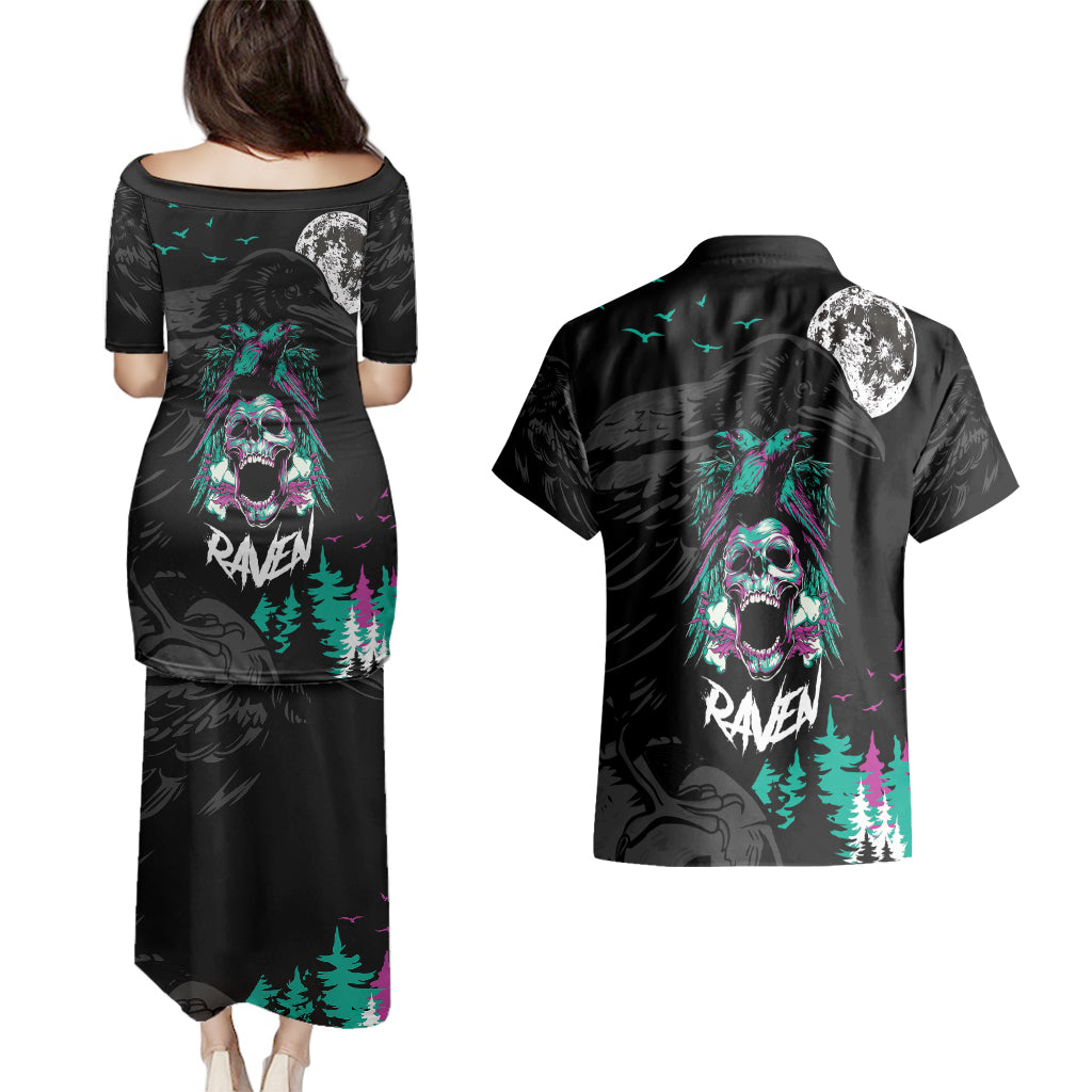 Crow Skull Couples Matching Puletasi Dress and Hawaiian Shirt My Mascot Is The A Crow - Wonder Print Shop