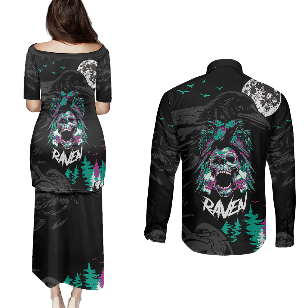 Crow Skull Couples Matching Puletasi Dress and Long Sleeve Button Shirts My Mascot Is The A Crow - Wonder Print Shop
