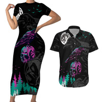 Crow Skull Couples Matching Short Sleeve Bodycon Dress and Hawaiian Shirt My Mascot Is The A Crow - Wonder Print Shop