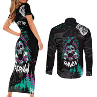 Crow Skull Couples Matching Short Sleeve Bodycon Dress and Long Sleeve Button Shirts My Mascot Is The A Crow - Wonder Print Shop