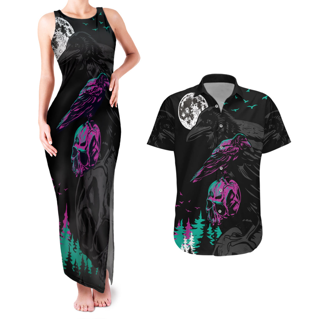 Crow Skull Couples Matching Tank Maxi Dress and Hawaiian Shirt My Mascot Is The A Crow - Wonder Print Shop