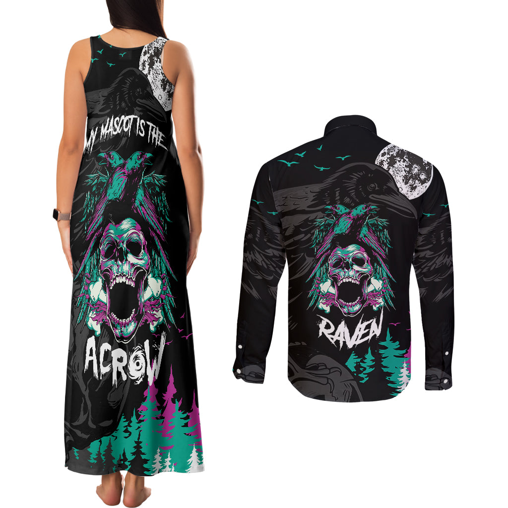 Crow Skull Couples Matching Tank Maxi Dress and Long Sleeve Button Shirts My Mascot Is The A Crow - Wonder Print Shop