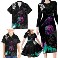 Crow Skull Family Matching Long Sleeve Bodycon Dress and Hawaiian Shirt My Mascot Is The A Crow - Wonder Print Shop