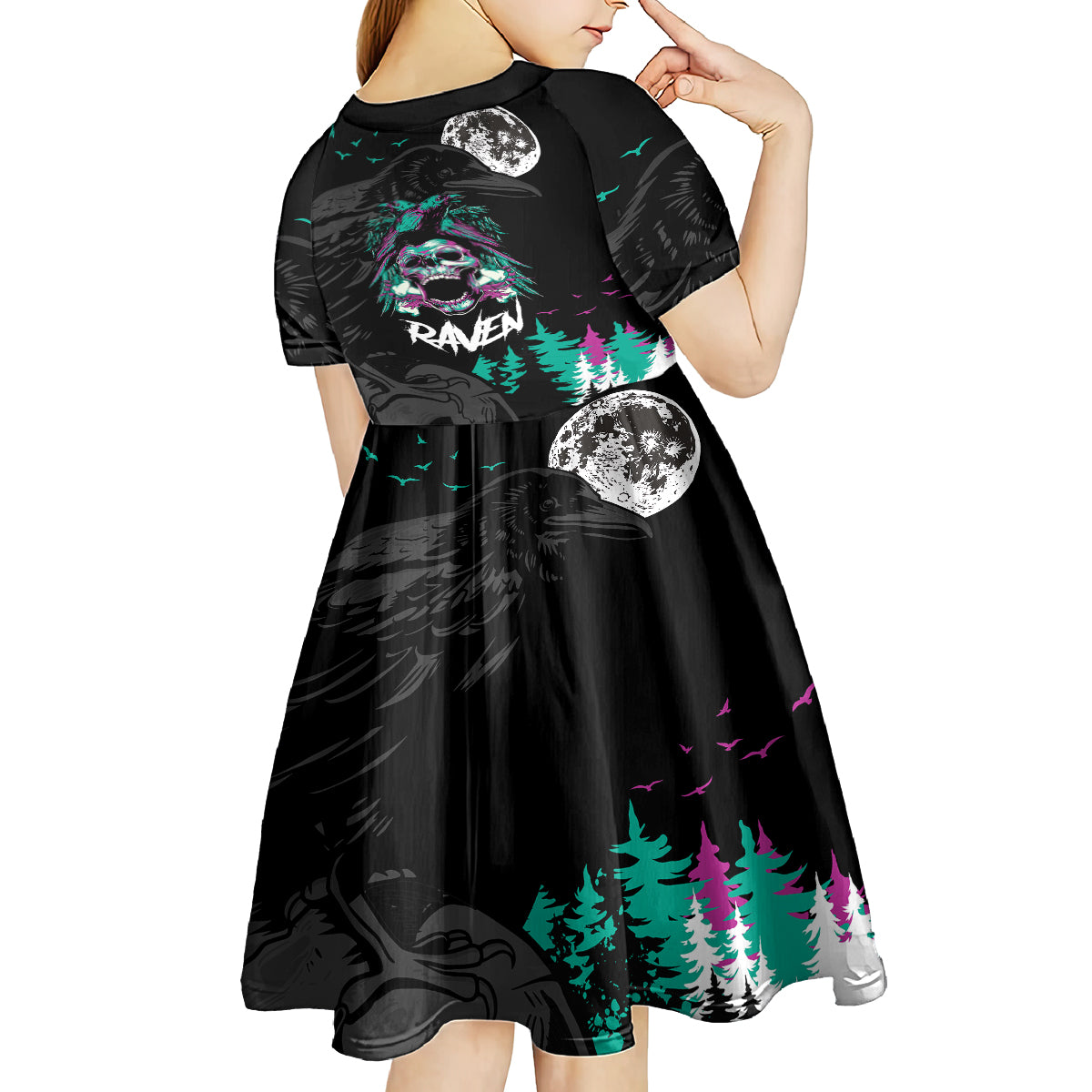 Crow Skull Kid Short Sleeve Dress My Mascot Is The A Crow - Wonder Print Shop