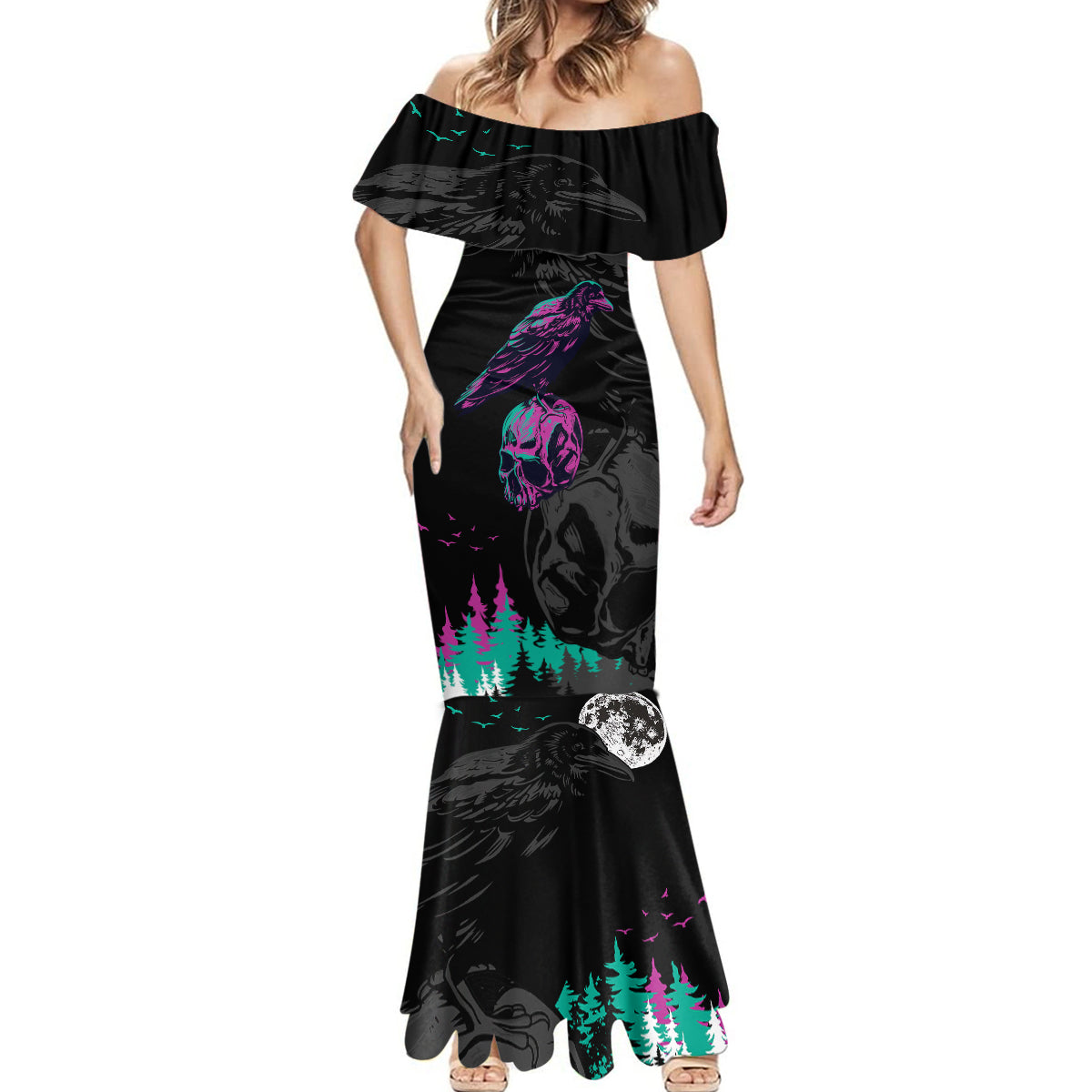 Crow Skull Mermaid Dress My Mascot Is The A Crow - Wonder Print Shop