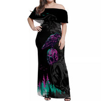 Crow Skull Off Shoulder Maxi Dress My Mascot Is The A Crow - Wonder Print Shop