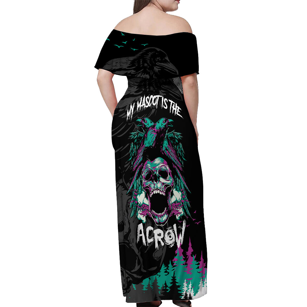 Crow Skull Off Shoulder Maxi Dress My Mascot Is The A Crow - Wonder Print Shop