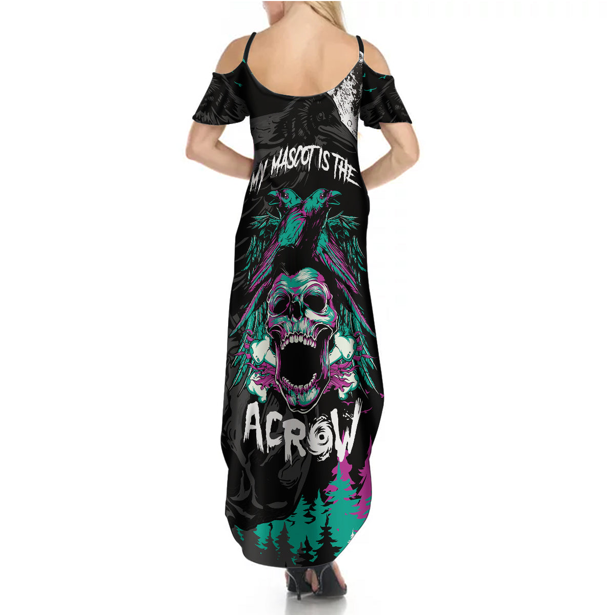 Crow Skull Summer Maxi Dress My Mascot Is The A Crow - Wonder Print Shop