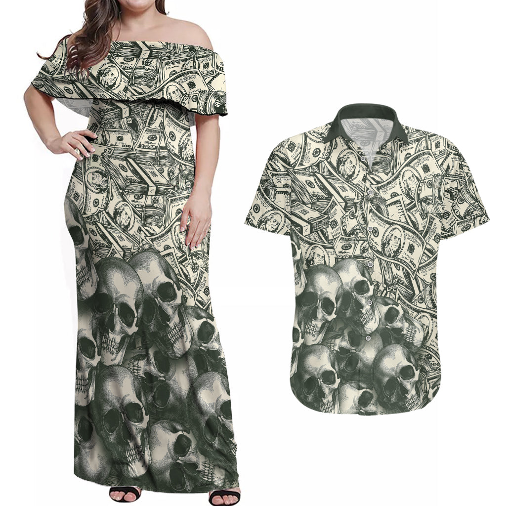 Skull Money Couples Matching Off Shoulder Maxi Dress and Hawaiian Shirt The Money You Make Is A Symbol - Wonder Print Shop