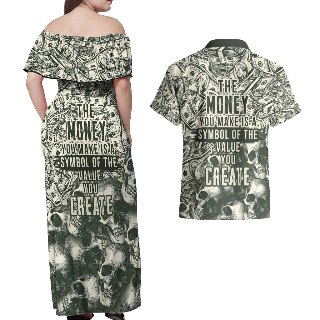 Skull Money Couples Matching Off Shoulder Maxi Dress and Hawaiian Shirt The Money You Make Is A Symbol - Wonder Print Shop