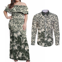 Skull Money Couples Matching Off Shoulder Maxi Dress and Long Sleeve Button Shirts The Money You Make Is A Symbol - Wonder Print Shop