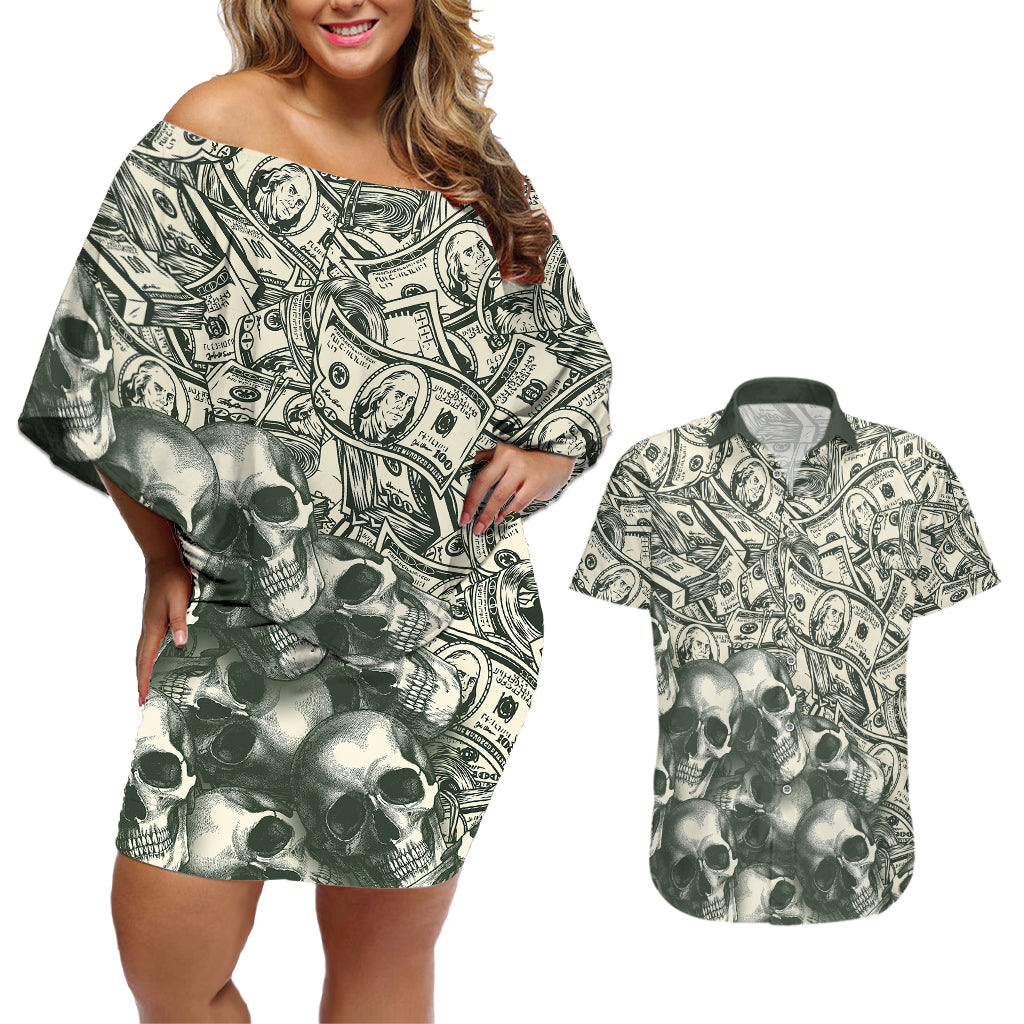 Skull Money Couples Matching Off Shoulder Short Dress and Hawaiian Shirt The Money You Make Is A Symbol - Wonder Print Shop