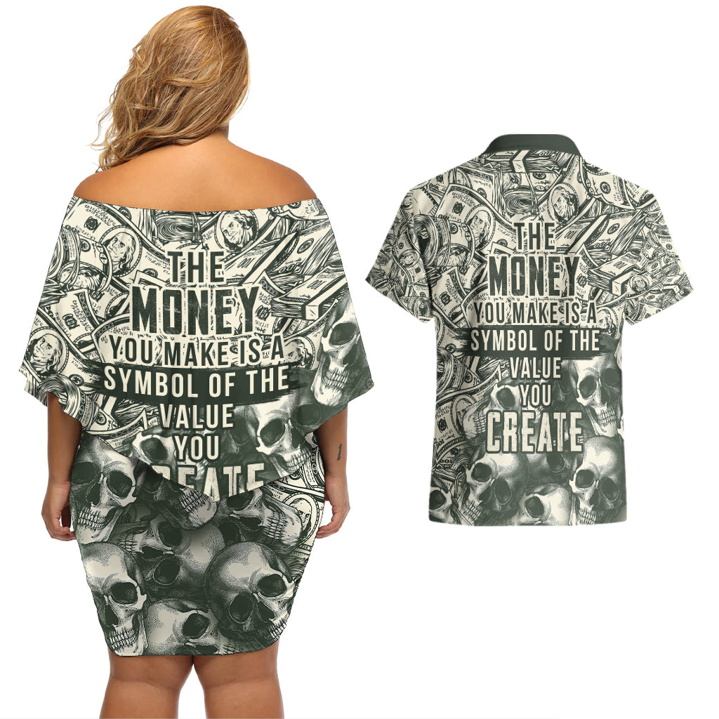 Skull Money Couples Matching Off Shoulder Short Dress and Hawaiian Shirt The Money You Make Is A Symbol - Wonder Print Shop