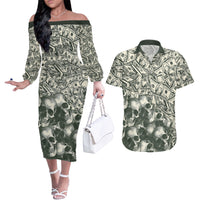Skull Money Couples Matching Off The Shoulder Long Sleeve Dress and Hawaiian Shirt The Money You Make Is A Symbol - Wonder Print Shop
