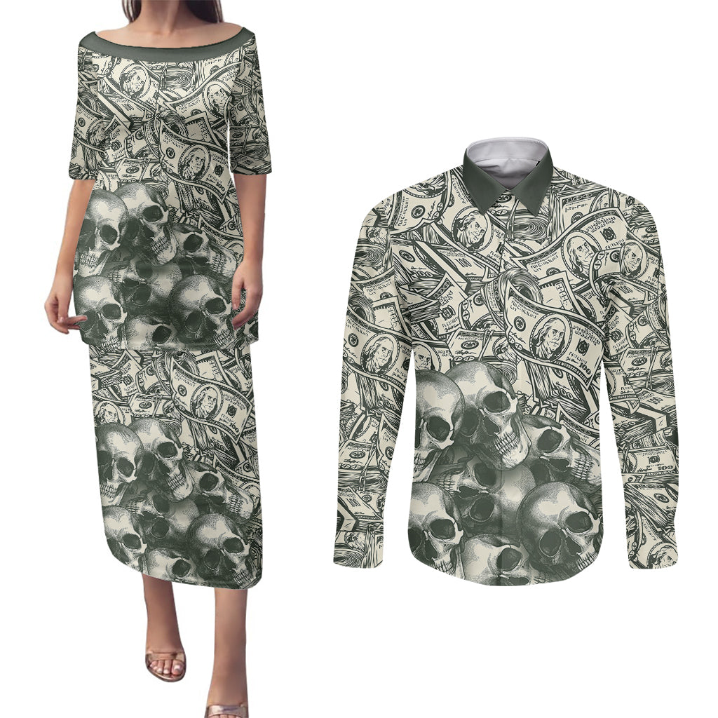 Skull Money Couples Matching Puletasi Dress and Long Sleeve Button Shirts The Money You Make Is A Symbol - Wonder Print Shop