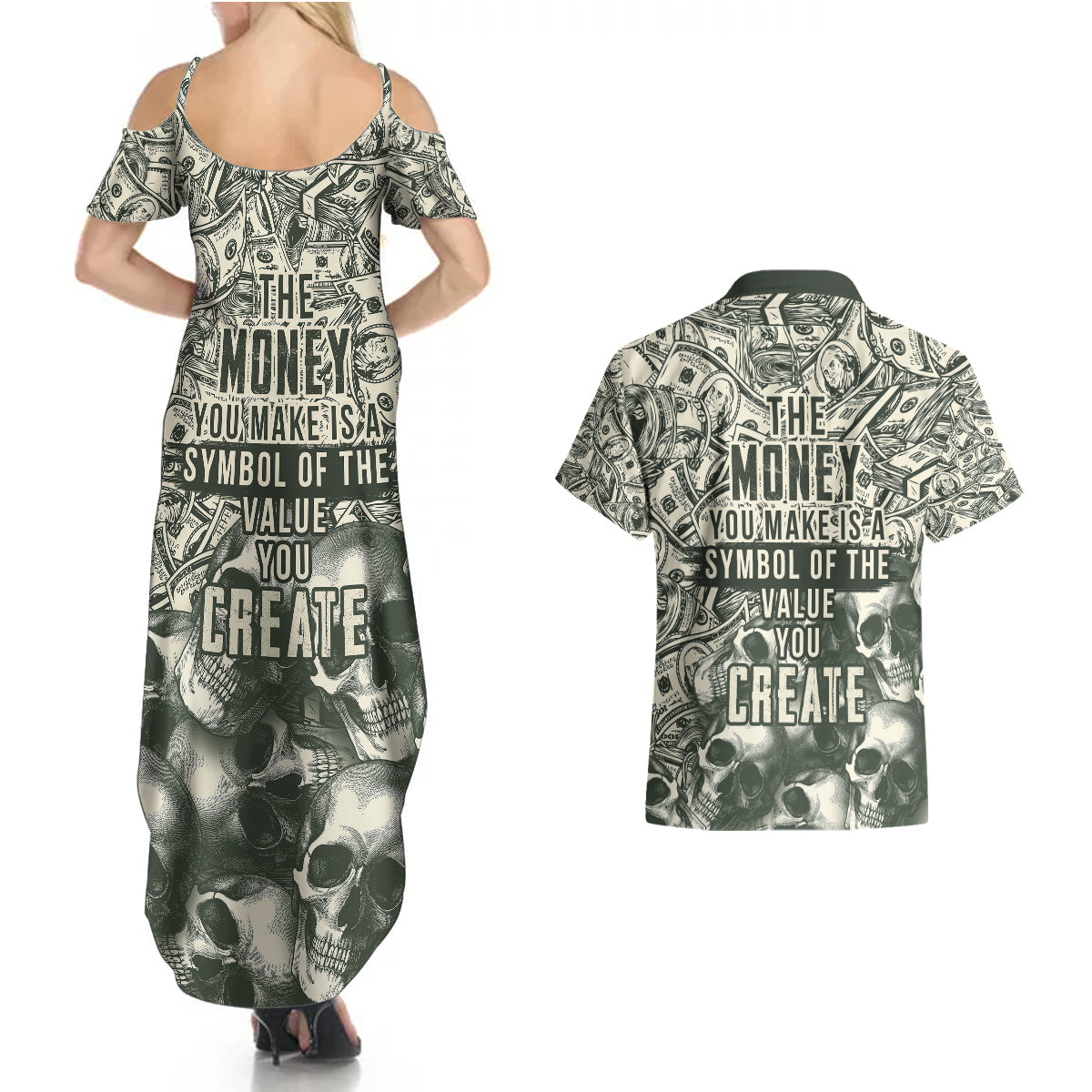 Skull Money Couples Matching Summer Maxi Dress and Hawaiian Shirt The Money You Make Is A Symbol - Wonder Print Shop