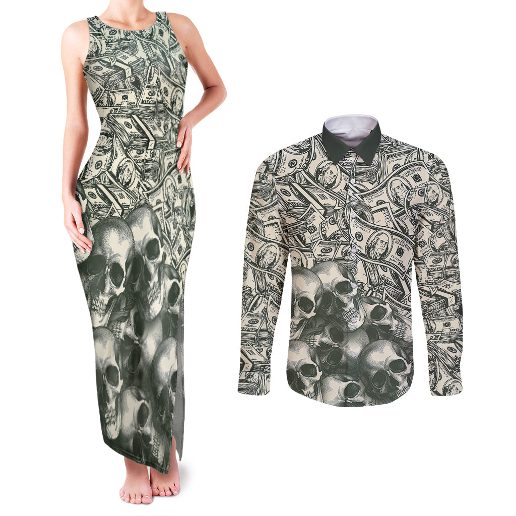 Skull Money Couples Matching Tank Maxi Dress and Long Sleeve Button Shirts The Money You Make Is A Symbol - Wonder Print Shop