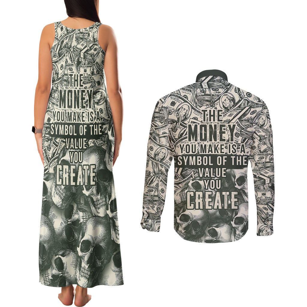 Skull Money Couples Matching Tank Maxi Dress and Long Sleeve Button Shirts The Money You Make Is A Symbol - Wonder Print Shop