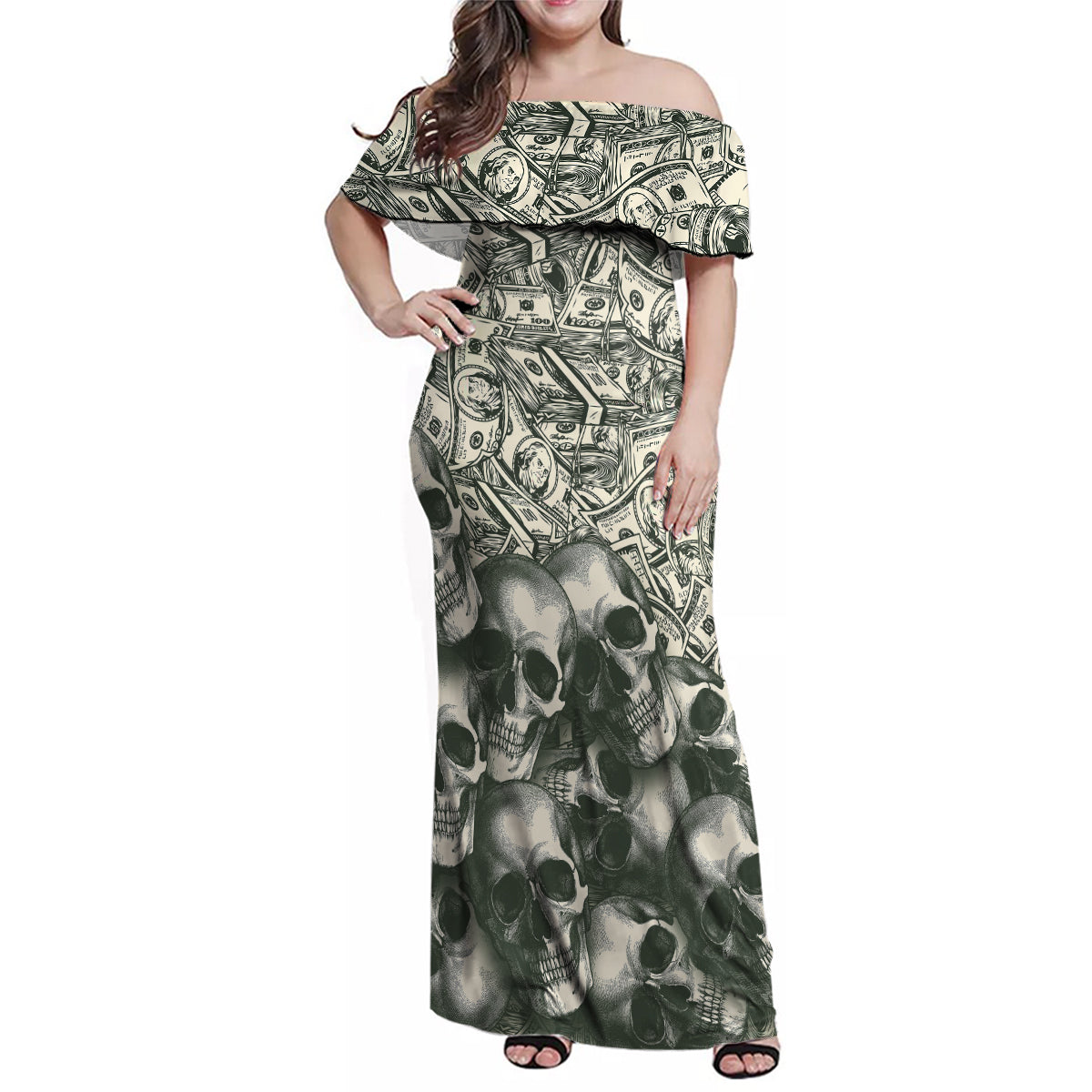 Skull Money Family Matching Off Shoulder Maxi Dress and Hawaiian Shirt The Money You Make Is A Symbol - Wonder Print Shop