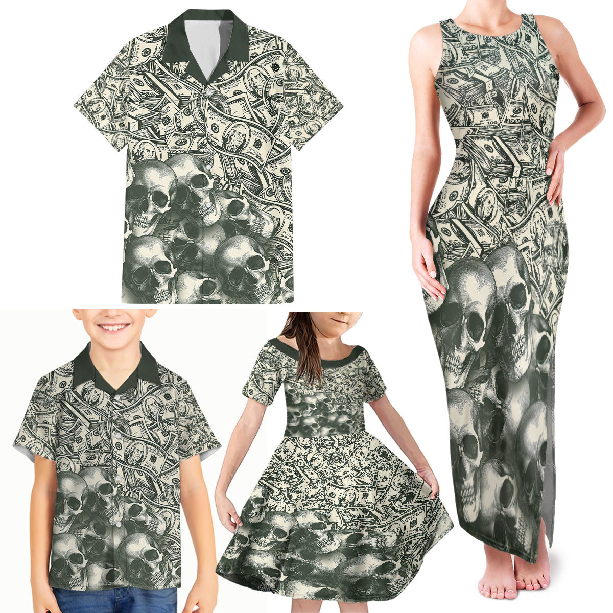 Skull Money Family Matching Tank Maxi Dress and Hawaiian Shirt The Money You Make Is A Symbol - Wonder Print Shop