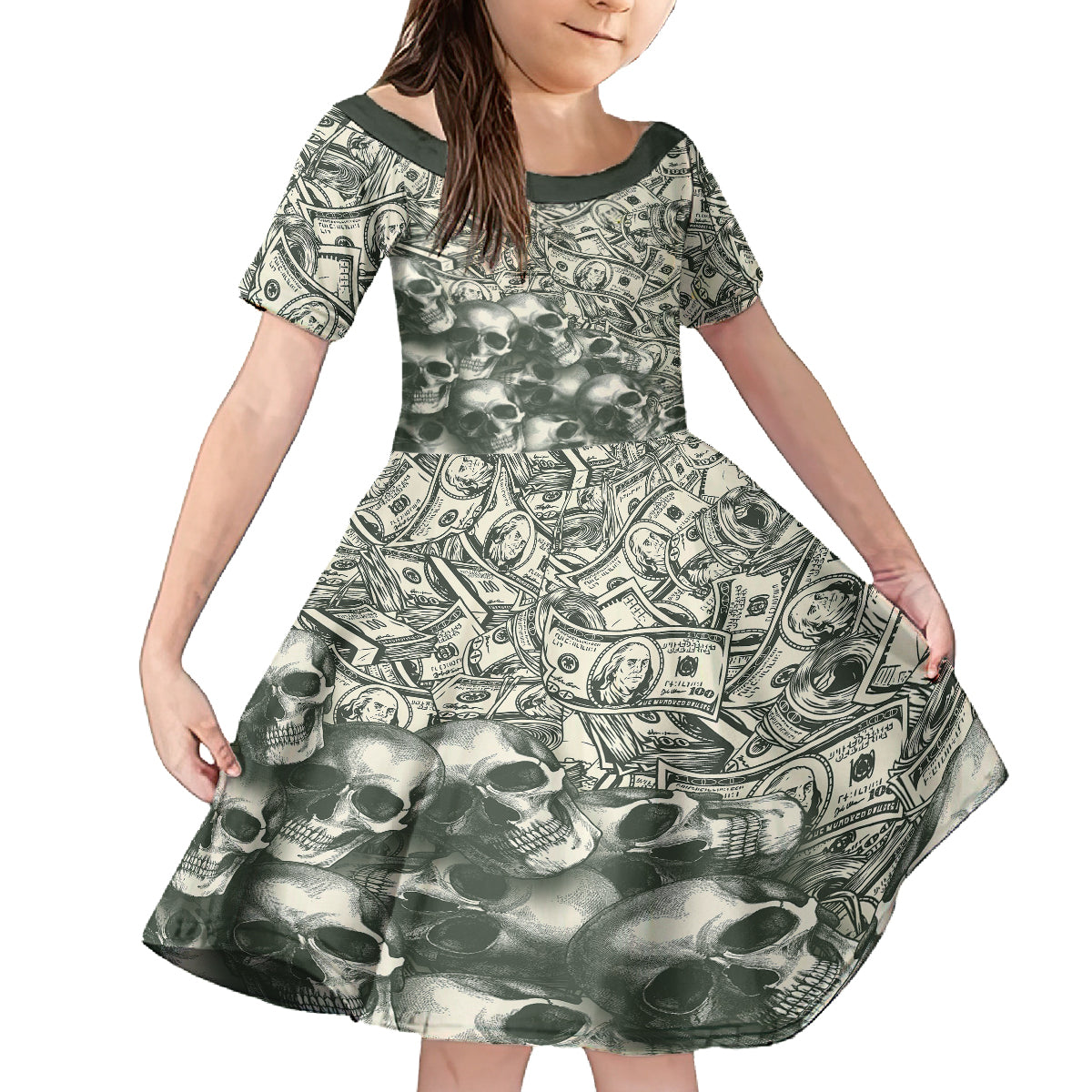 Skull Money Kid Short Sleeve Dress The Money You Make Is A Symbol - Wonder Print Shop