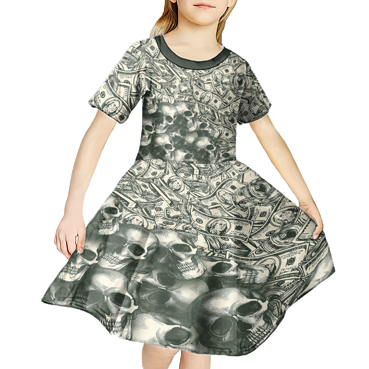 Skull Money Kid Short Sleeve Dress The Money You Make Is A Symbol - Wonder Print Shop